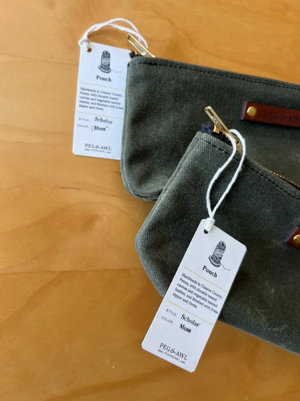 Peg & Awl Scholar Pencil Pouch - Moss and brown leather - Picture 2 of 10